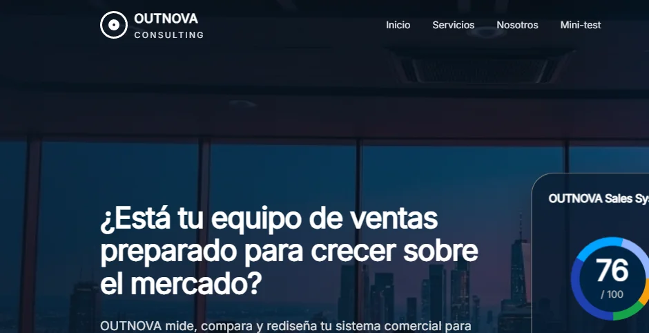 Landing de Outnova Consulting, consultoría de sistemas comerciales desarrollada por Sopunto